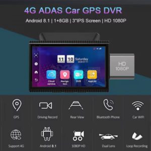 Caméra DVR Android 4G GPS Full HD 1080P pour Voiture avec Caméra de Recul