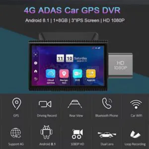 Caméra DVR Android 4G GPS Full HD 1080P pour Voiture avec Caméra de Recul