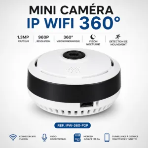 Mini Caméra IP WiFi 360° 1.3MP 960P – Vision Nocturne & Détection de Mouvement