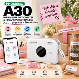 PHOMEMO A30 – Imprimante d’Étiquettes & Rubans Bluetooth