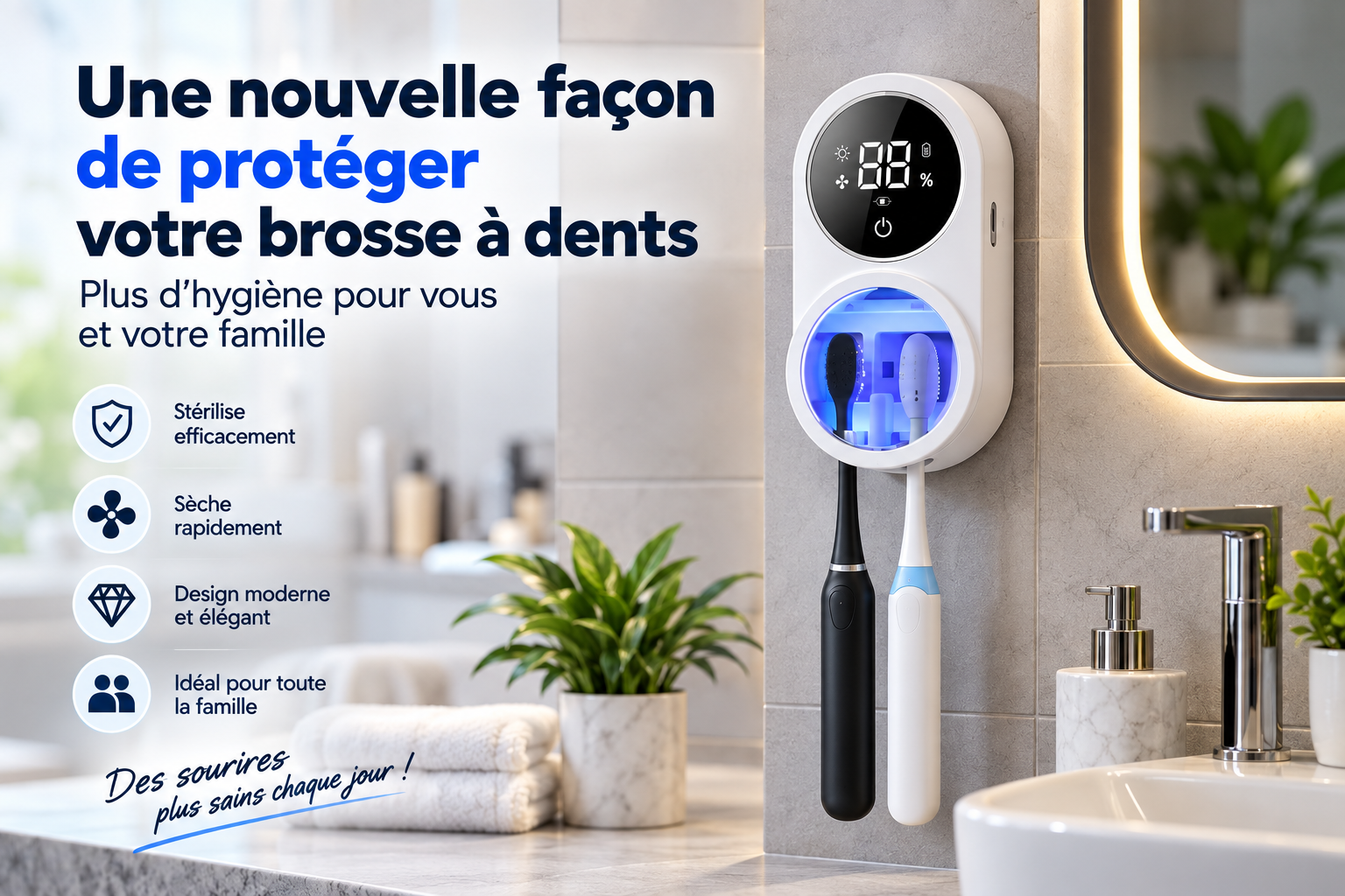 Stérilisateur UV intelligent pour brosses à dents