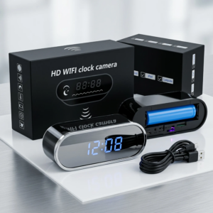 Horloge de Bureau avec Caméra WiFi 1080P – Vision Nocturne, Détection de Mouvement & Contrôle Mobile