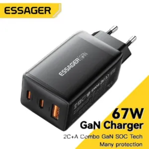 Chargeur Rapide GaN Essager 67W – 2 USB-C + USB-A, PD 3.0 & PPS