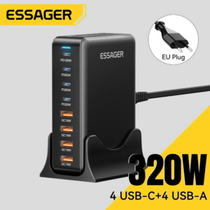 Station de Charge Essager 320W GaN 3.0 – 8 Ports USB-C & USB-A, Charge Rapide 100W