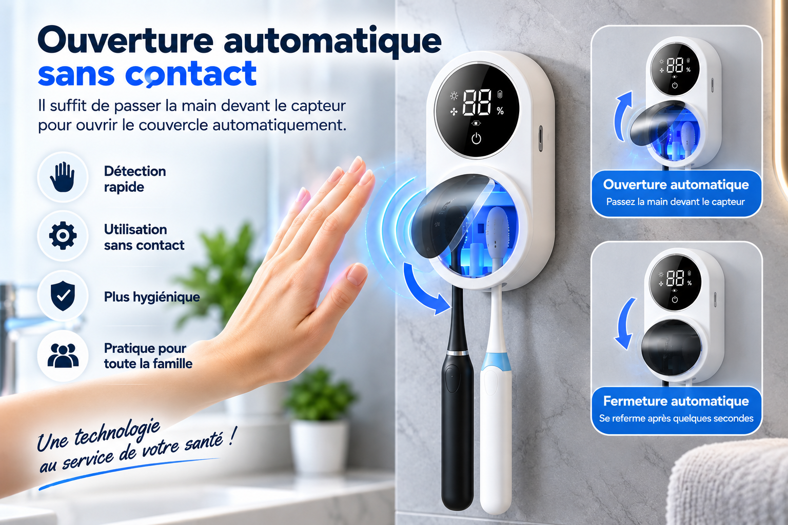 Stérilisateur UV dans salle de bain moderne