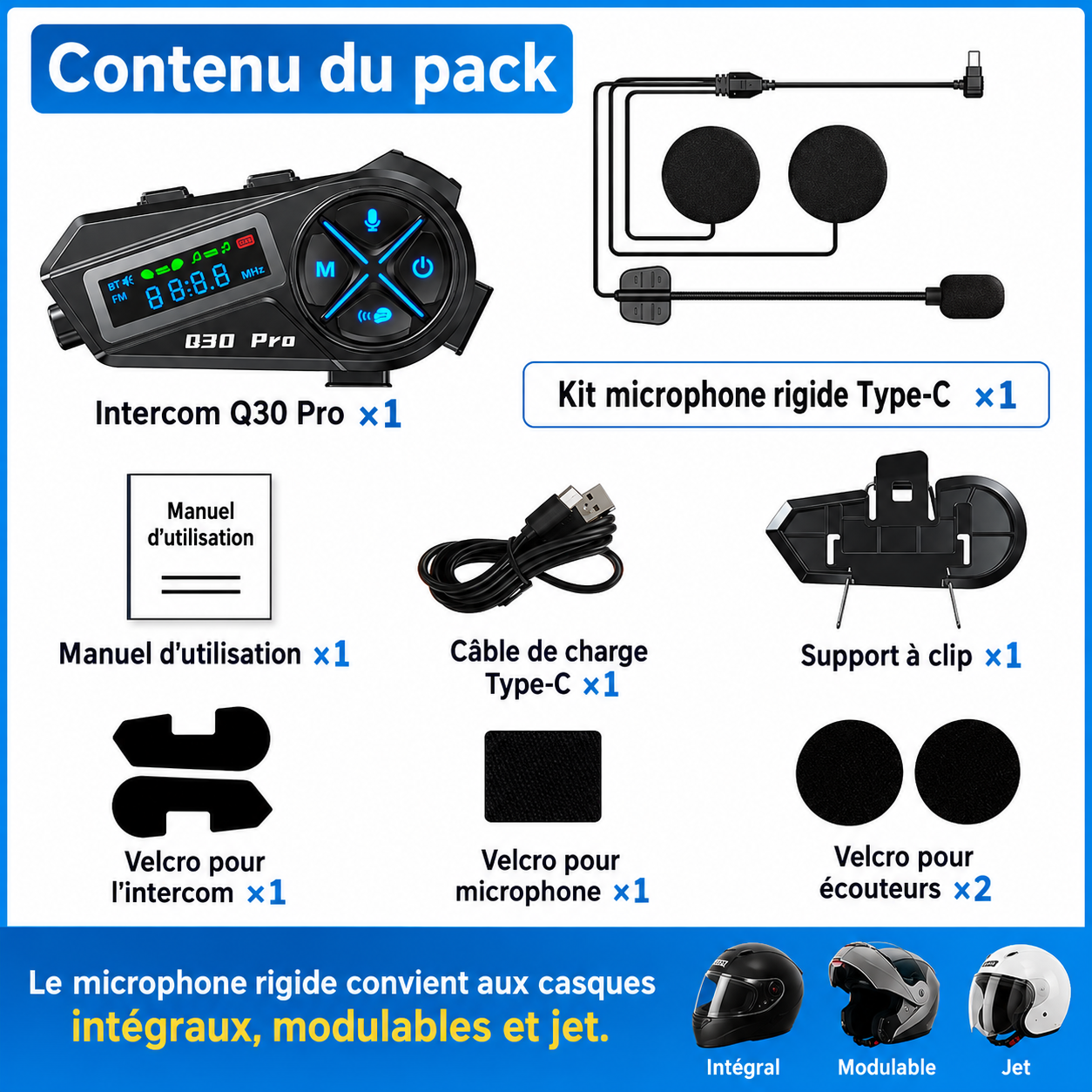 Contenu du pack intercom moto Q30 Pro Gift.ma