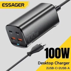 Chargeur de Bureau Essager 100W GaN USB-C – Charge Rapide PD 3.0, QC 4.0 & PPS