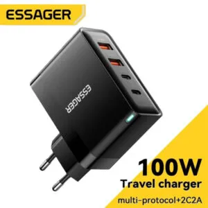 Chargeur Essager 100W GaN 4 Ports – 3 USB-C + USB-A, Charge Rapide PD & QC