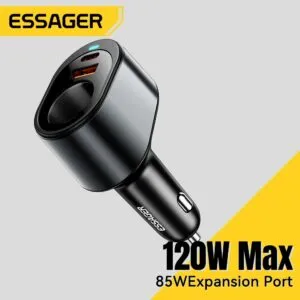 Chargeur Voiture Multi-Prises Essager 120W – USB-C PD 35W, USB-A 30W & Prise Allume-Cigare 85W