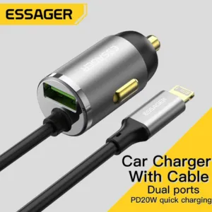 Chargeur Voiture Essager 20W avec Câble Intégré – Charge Rapide PD 3.0 & QC